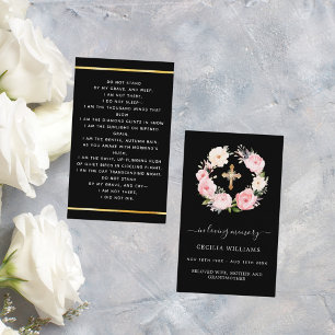Visite Fleurs roses noires croisées carte de prière funér