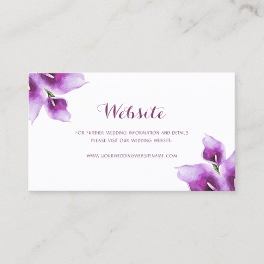 Visite Floral violet Calla Lily Mariage Carte de site Web (Devant)