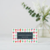 Visite Fraises Monogramme rouge sur mesure | CARTE DE VIS (Debout devant)