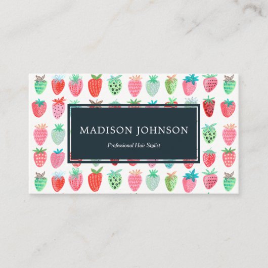Visite Fraises Monogramme rouge sur mesure | CARTE DE VIS (Devant)