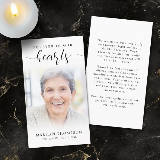 Visite Funérailles Forever Hearts Script Carte de prière 