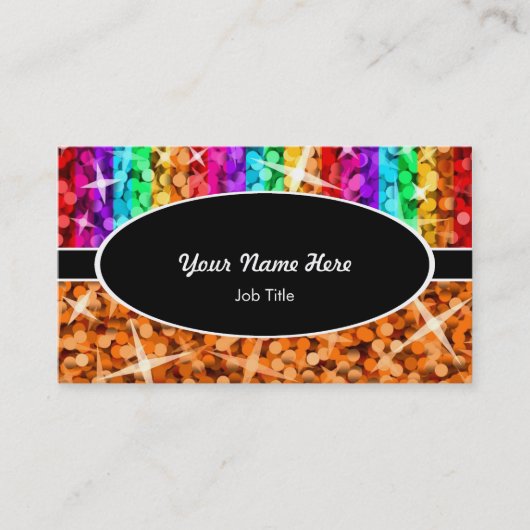 Visite Glitz Mix Rainbow Orange noir ovale carte de visit (Devant)