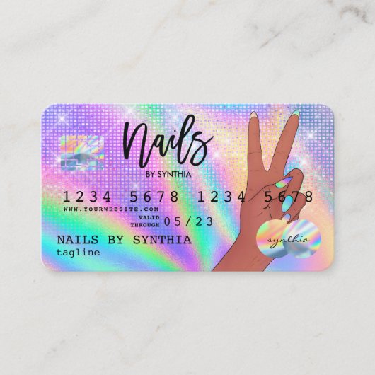 Visite Holographe Carte de crédit Nail Tech (Devant)