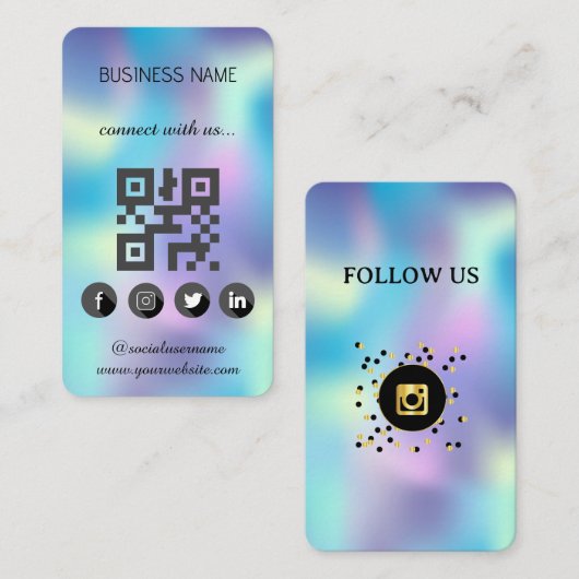 Visite Holographique -Médias sociaux QR Code Carte de vis (Devant / Derrière)
