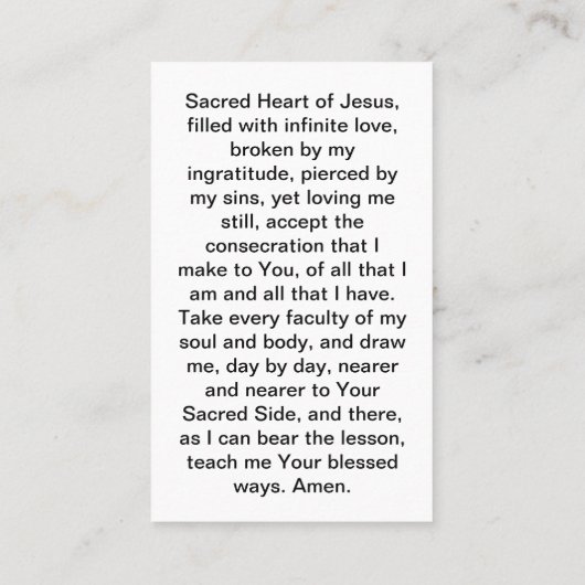 Visite La consécration à la carte de prière du Sacré-Coeu (Dos)