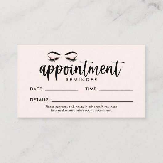 Visite Lash, Brows, Carte de rappel de rendez-vous maquil (Devant)