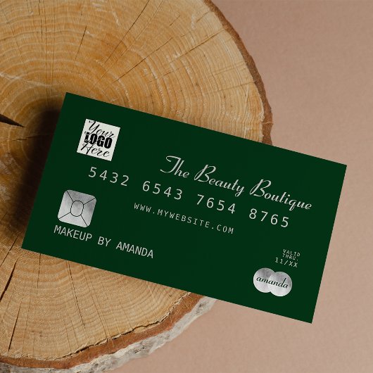 Visite Logo Chic Forest Green Silver Luxe Carte de crédit