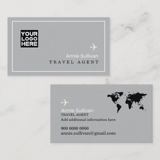 Visite Logo d'agent de voyage carte du monde (Devant / Derrière)