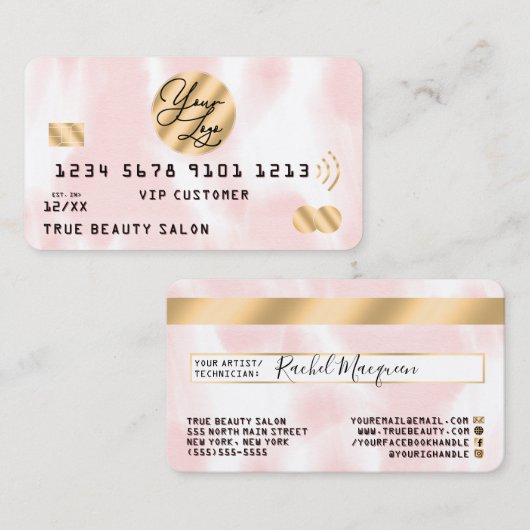 Visite Logo de carte de crédit or rose blanc (Devant / Derrière)