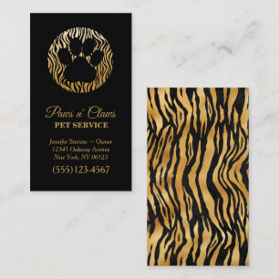 Visite Lux Gold Tiger Print Paw Pet Service Carte de visi