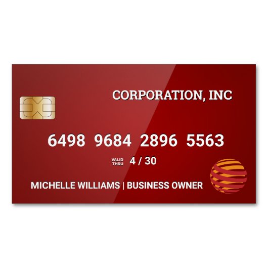 Visite Magnétique Carte de crédit | Rouge brillant (devant)