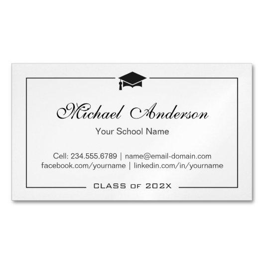 Visite Magnétique Carte de nom Simple Clean Black and White Graduati (devant)