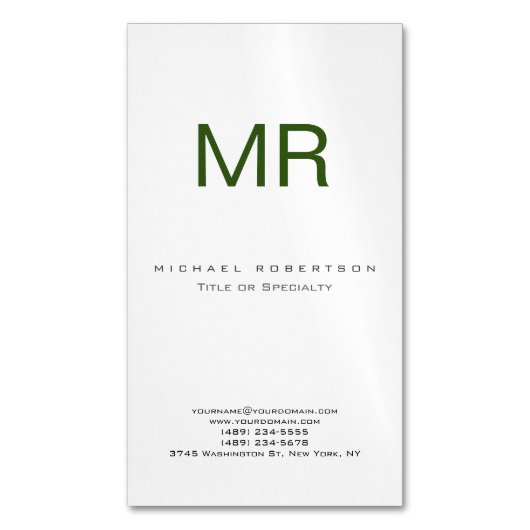 Visite Magnétique Chubby Moderne Monogramme Blanc Vert Carte de visi (devant Vertical)
