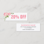 Visite Mini Aquarelle florale rose tendance carte de réduction (Devant / Derrière)