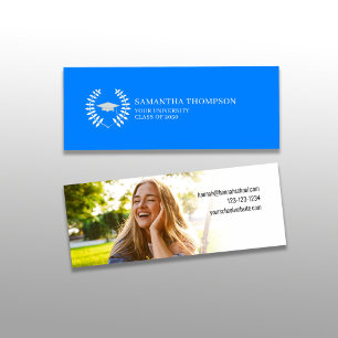 Visite Mini Carte de nom du diplômé Photo Elegant Bleu et Blan