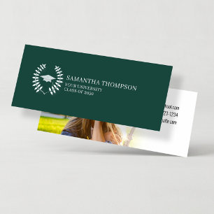 Visite Mini Carte de nom du diplômé Photo Vert foncé et blanc