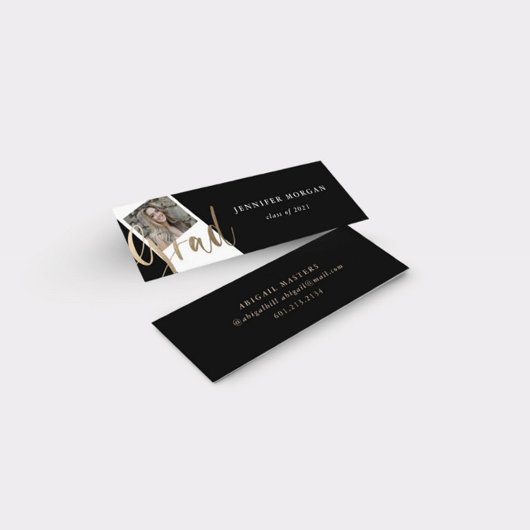 Visite Mini Carte de nom photo Gold Script Graduation