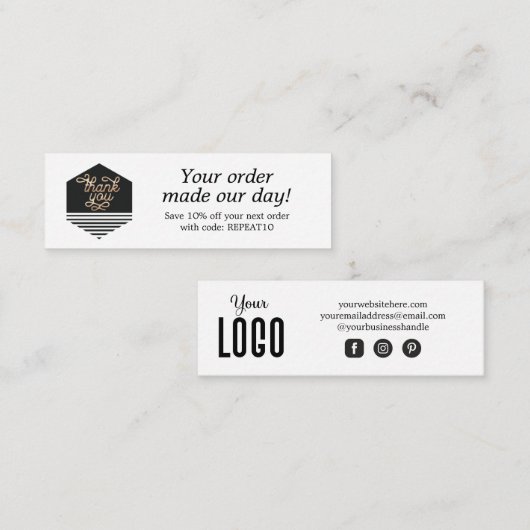 Visite Mini Carte de remerciements de commande personnalisée d (Devant / Derrière)