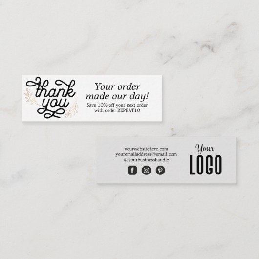 Visite Mini Carte de remerciements de commande personnalisée d (Devant / Derrière)