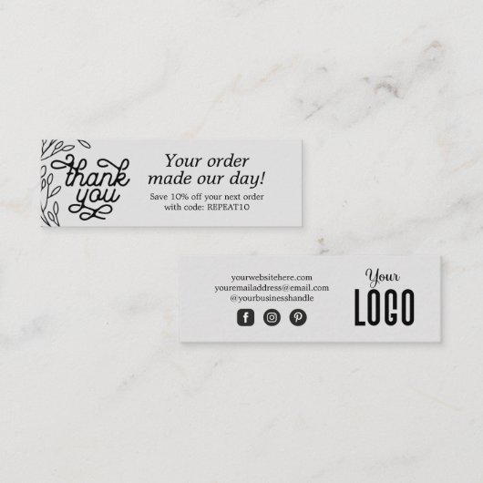 Visite Mini Carte de remerciements de commande personnalisée v (Devant / Derrière)