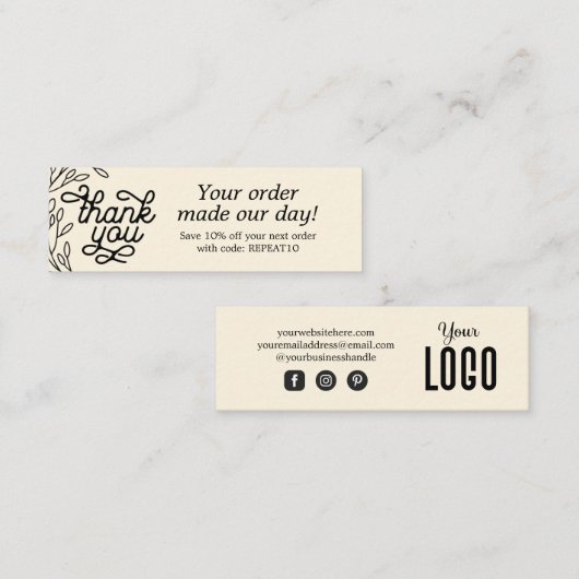 Visite Mini Carte de remerciements de commande personnalisée V (Devant / Derrière)