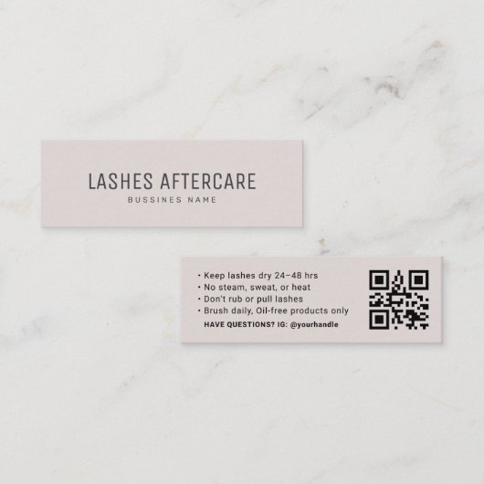 Visite Mini Carte d'instructions de soins après cils avec code (Devant / Derrière)