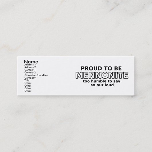Visite Mini Fierté Mennonite Carte de Profil Drôle Humour (Devant)