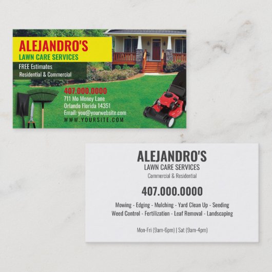 Visite Modèle de carte d'affaires Landscaping Lawn Care M (Devant / Derrière)