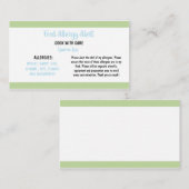 Visite Modèle de la carte d'alerte du restaurant d'allerg (Devant / Derrière)