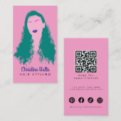 Visite Moderne Carte QR de Coiffure Turquoise Rose Design (Devant / Derrière)