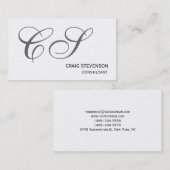 Visite Moderne simple gris Monogramme blanc Carte de visi (Devant / Derrière)