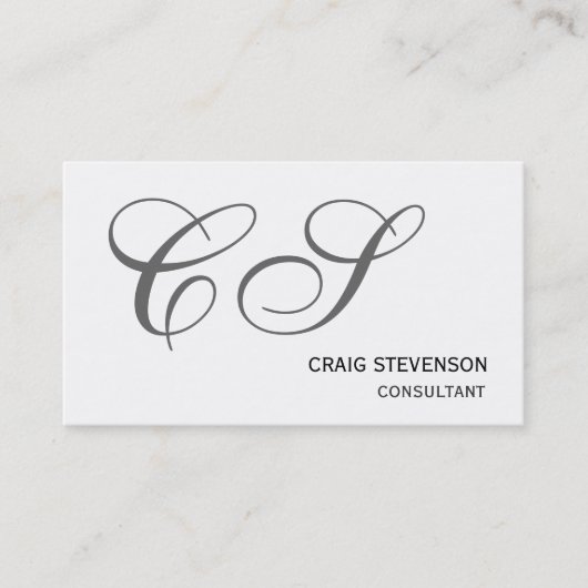 Visite Moderne simple gris Monogramme blanc Carte de visi (Devant)