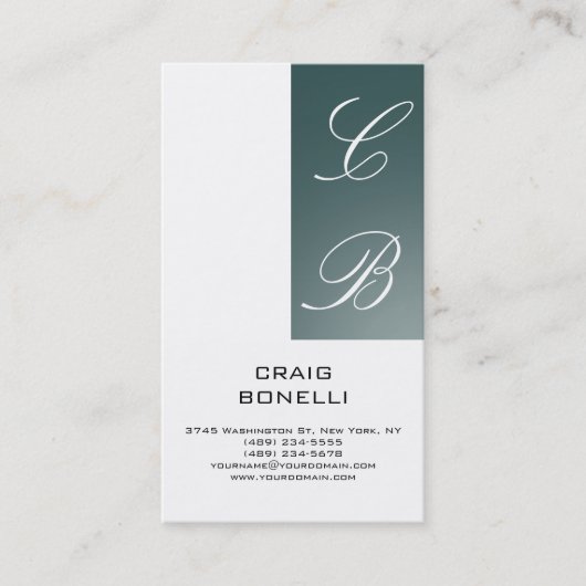Visite Monogramme Blanc Ardoise foncée gris Carte de visi (Devant)