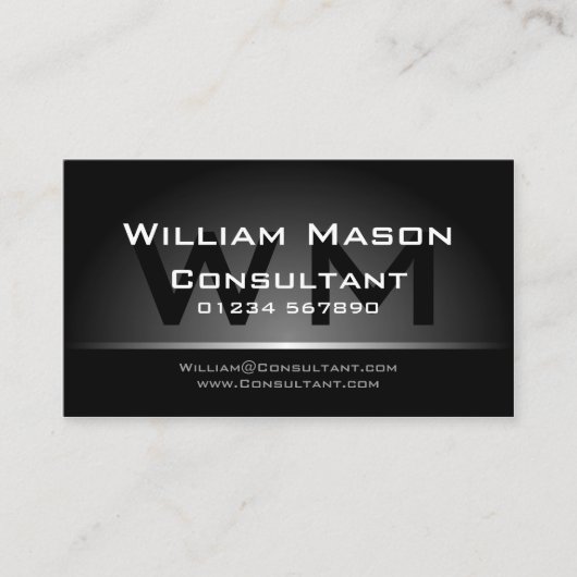 Visite Monogramme noir argent professionnel - Carte de vi (Devant)