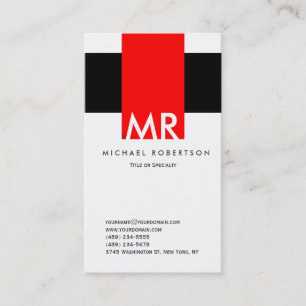 Visite Monogramme Noir Blanc Rouge Nettoyer Carte de visi