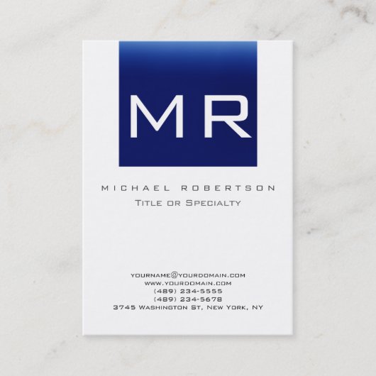 Visite Monogramme tendance Bleu rayé Propre Carte de visi (Devant)