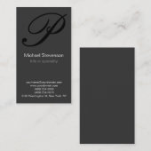 Visite Monogramme vertical noir blanc gris Carte de visit (Devant / Derrière)