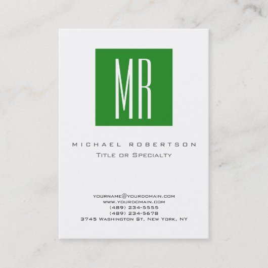 Visite Monogramme White Forest Green Clean Carte de visit (Devant)