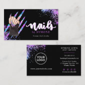 Visite Nail Tech Bold Holographic Your Logo Carte de visi (Devant / Derrière)