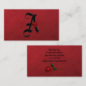 Visite Noir avec Roses Rouges Initiales Un Carte de visit (Devant / Derrière)