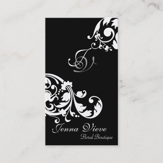 Visite Noir et blanc de monogramme de carte d'entreprise (Devant)