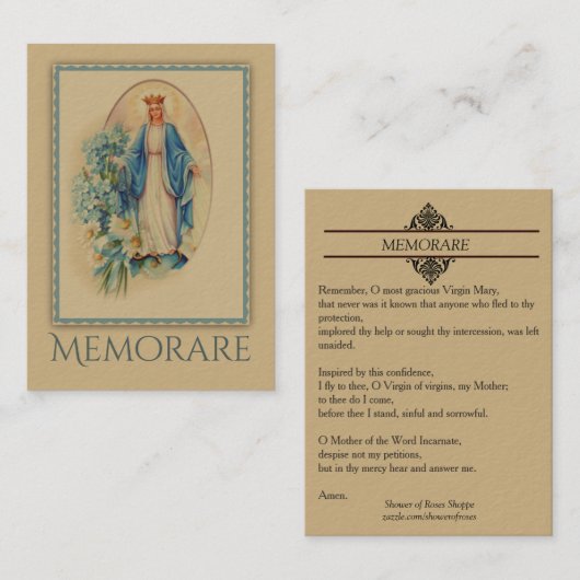 Visite Notre Madame de carte sainte de Memorare de grâce (Devant / Derrière)