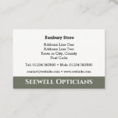 Visite Opticiens & Optométristes Carte de visite. (Dos)