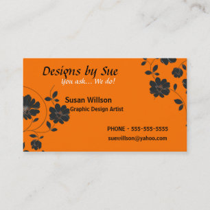 Visite Orange avec Fleurs noires Modèle de carte de visi