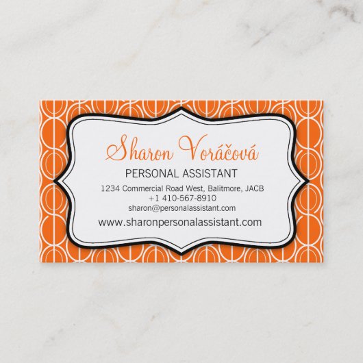 Visite Ovales graphiques orange, noir et blanc carte de v (Devant)