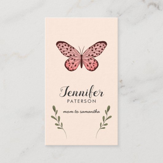 Visite Papillon rose de la carte d'appel de maman (Devant)