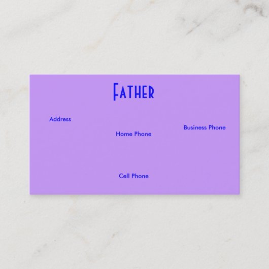 Visite Père Bleu Violet Roses I Carte de profil (Devant)