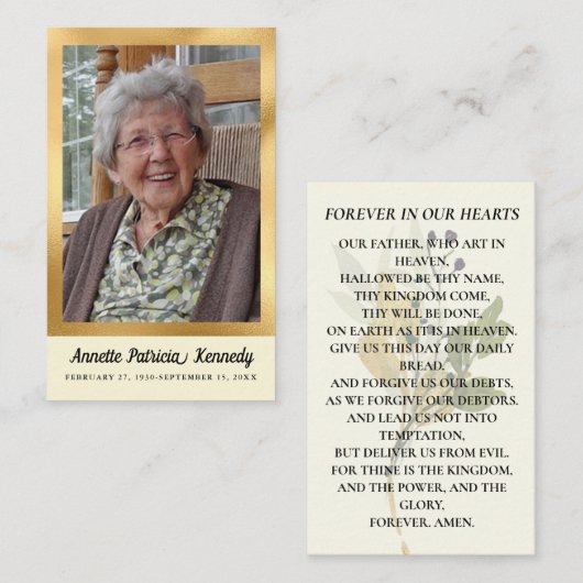 Visite Photo botanique Carte de prière funéraire commémor (Devant / Derrière)