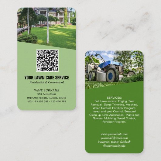 Visite Photo de soin de pelouse moderne Code QR Carte de  (Devant / Derrière)