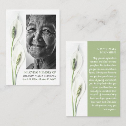 Visite Photo Élégante, Fleurs Lily, Carte de prière (Devant / Derrière)